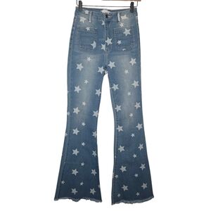 Cello Womens Light Wash High Rise Star Print Flare Leg Denim Jeans Size 7